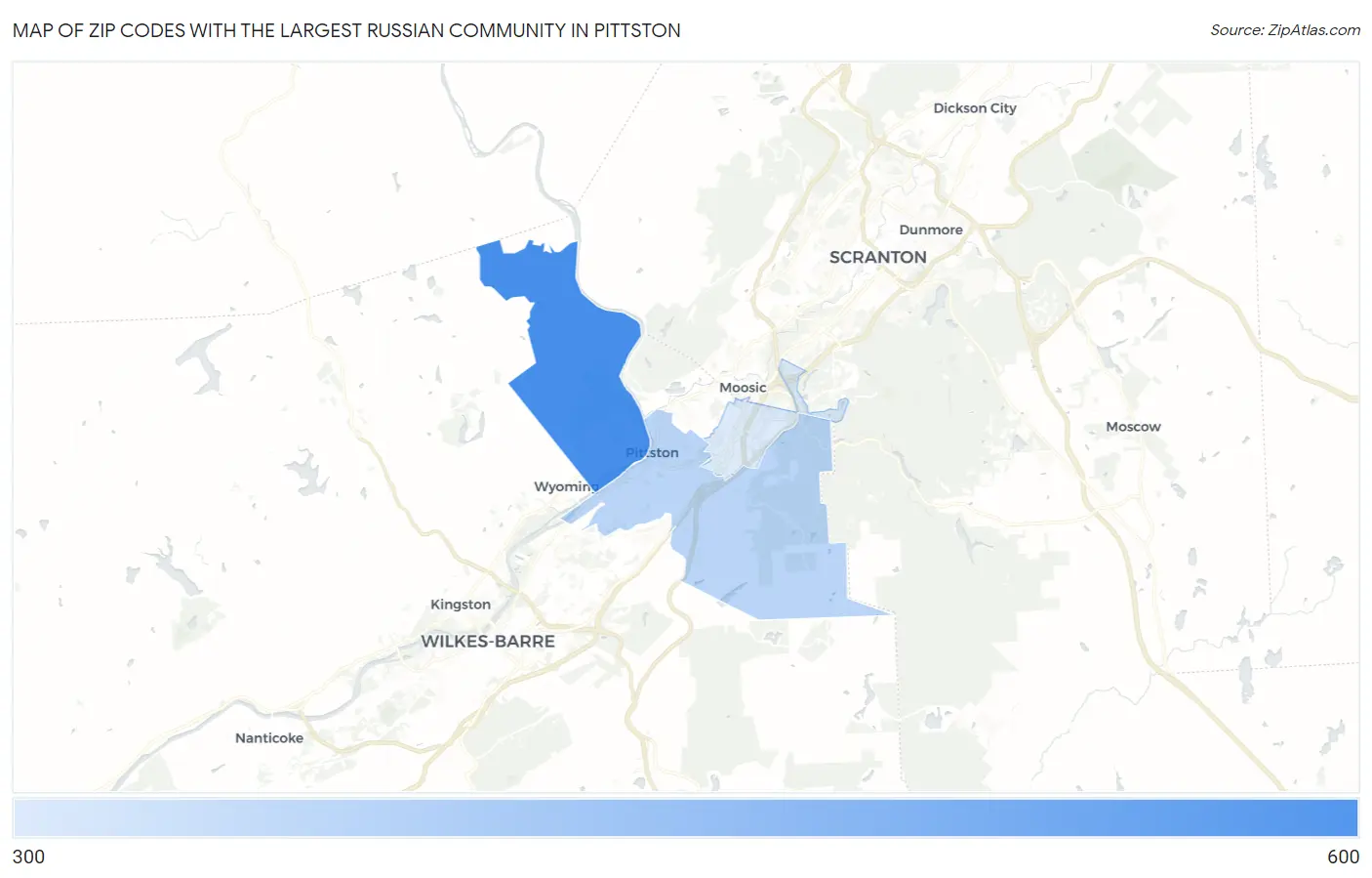 Zip Codes with the Largest Russian Community in Pittston Map