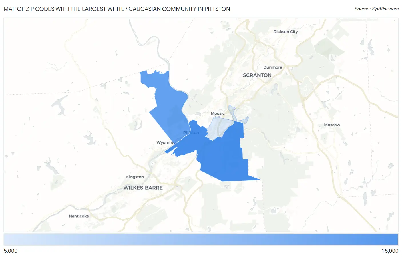 Zip Codes with the Largest White / Caucasian Community in Pittston Map