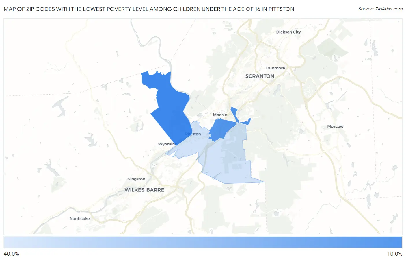 Zip Codes with the Lowest Poverty Level Among Children Under the Age of 16 in Pittston Map