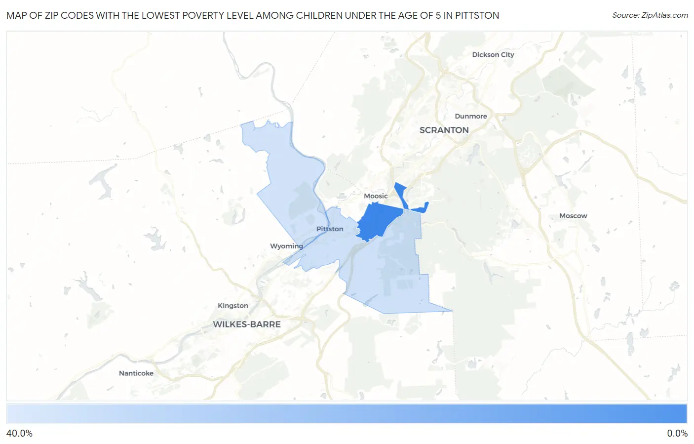 Zip Codes with the Lowest Poverty Level Among Children Under the Age of 5 in Pittston Map