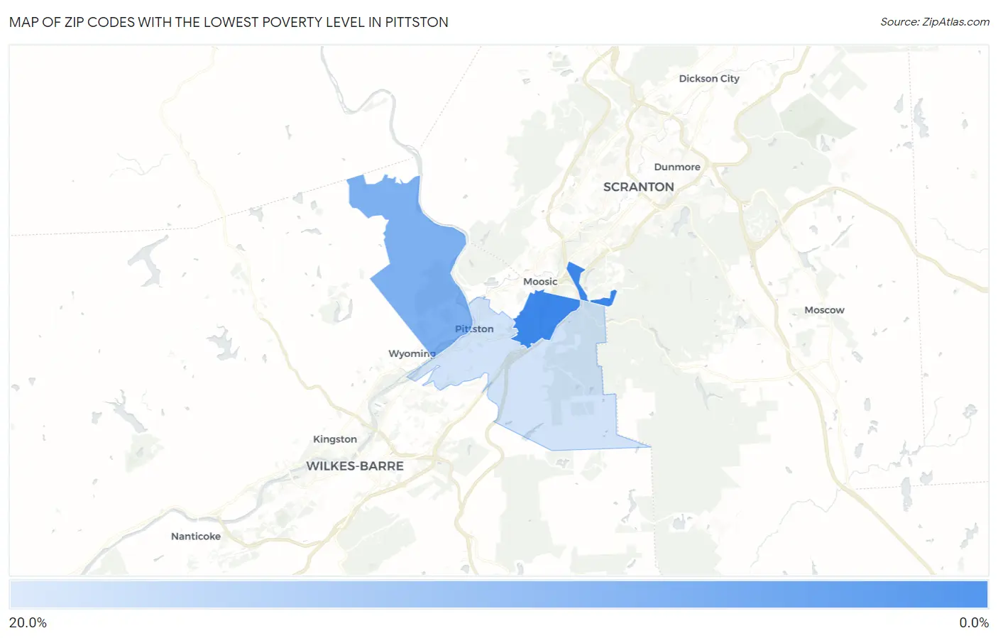 Zip Codes with the Lowest Poverty Level in Pittston Map