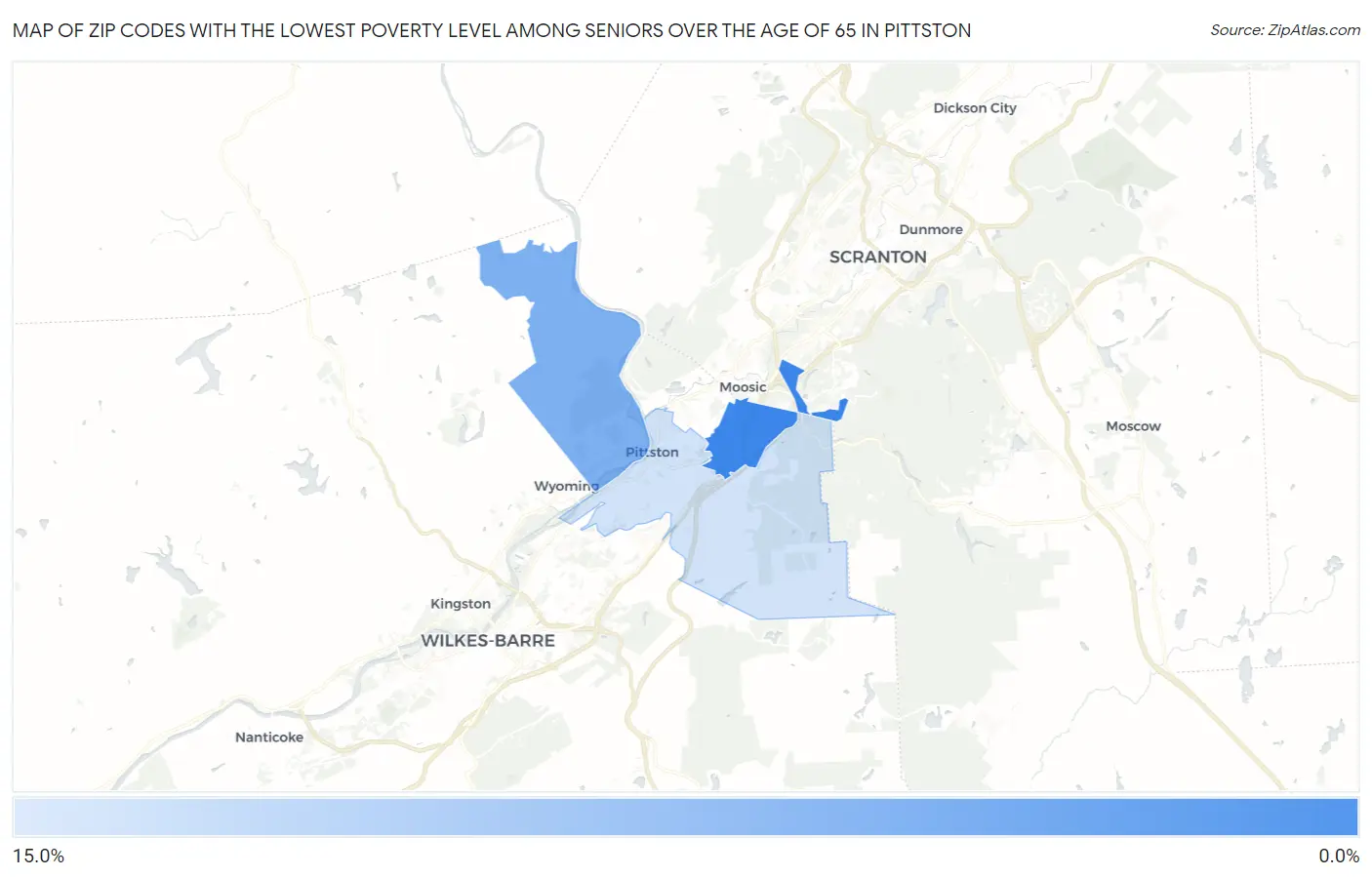 Zip Codes with the Lowest Poverty Level Among Seniors Over the Age of 65 in Pittston Map