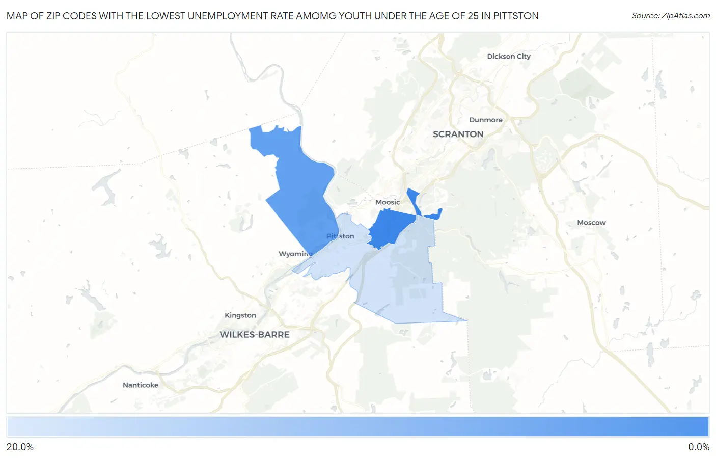 Zip Codes with the Lowest Unemployment Rate Amomg Youth Under the Age of 25 in Pittston Map