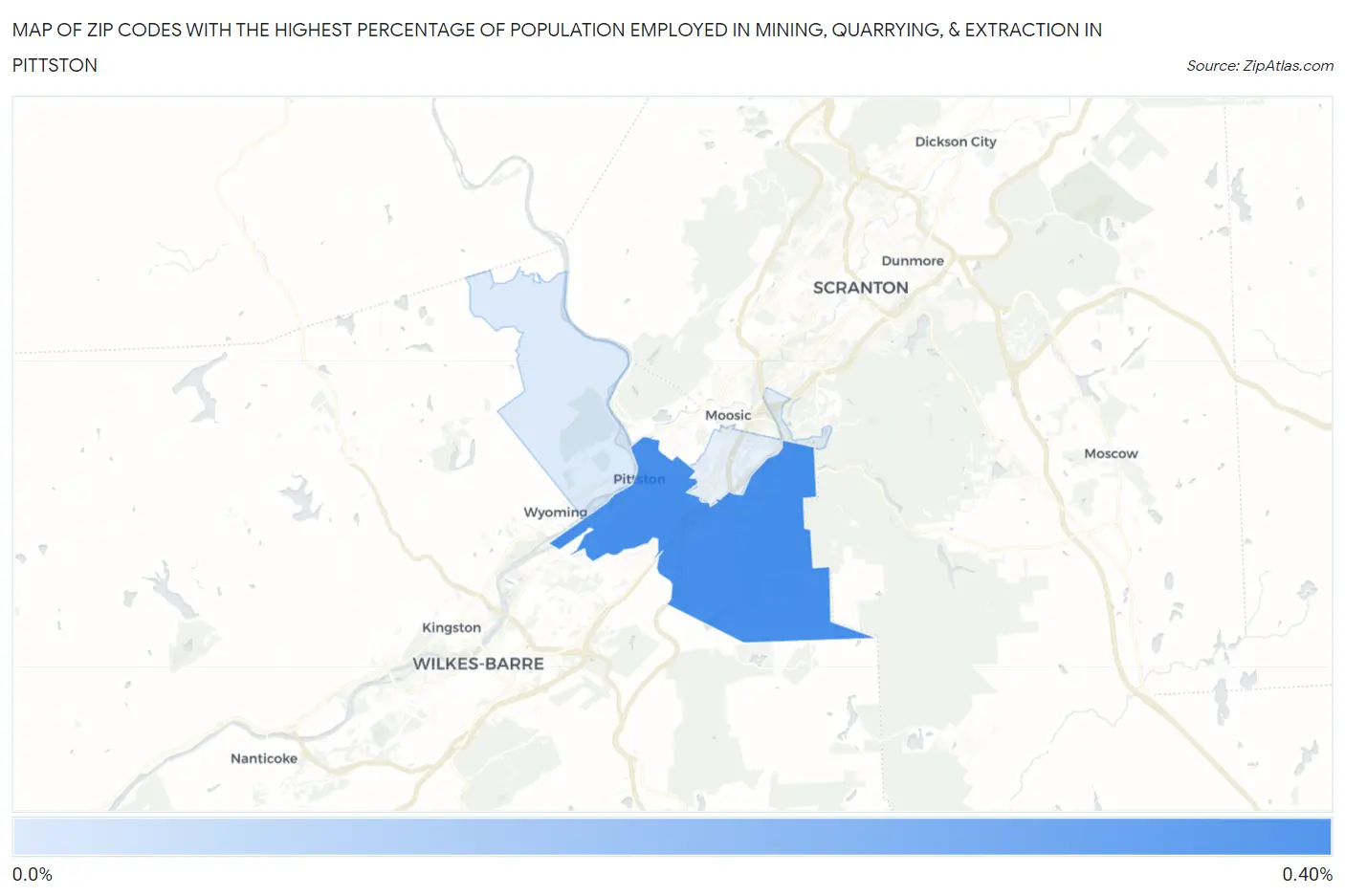 Zip Codes with the Highest Percentage of Population Employed in Mining, Quarrying, & Extraction in Pittston Map