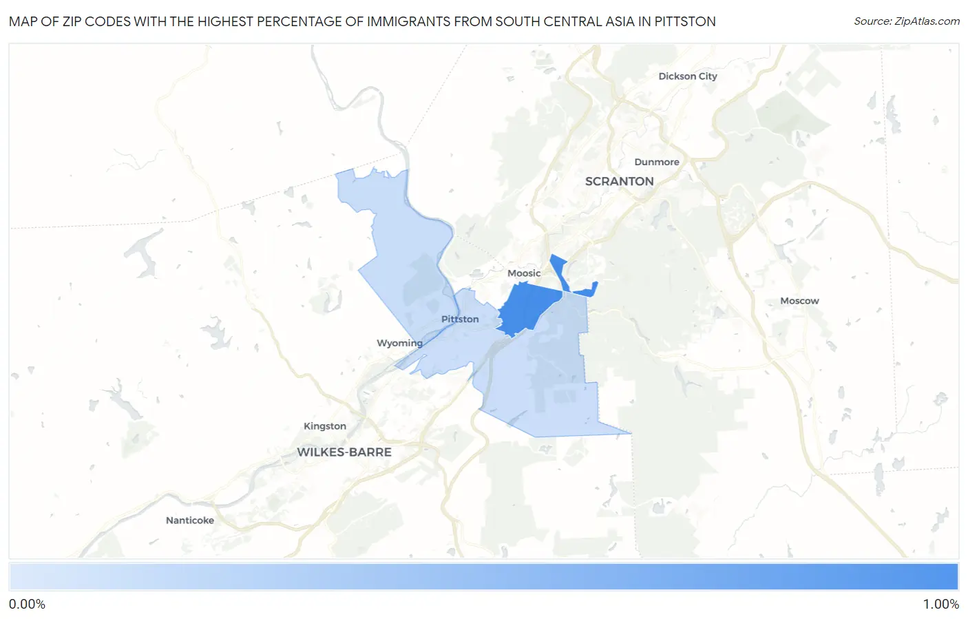 Zip Codes with the Highest Percentage of Immigrants from South Central Asia in Pittston Map