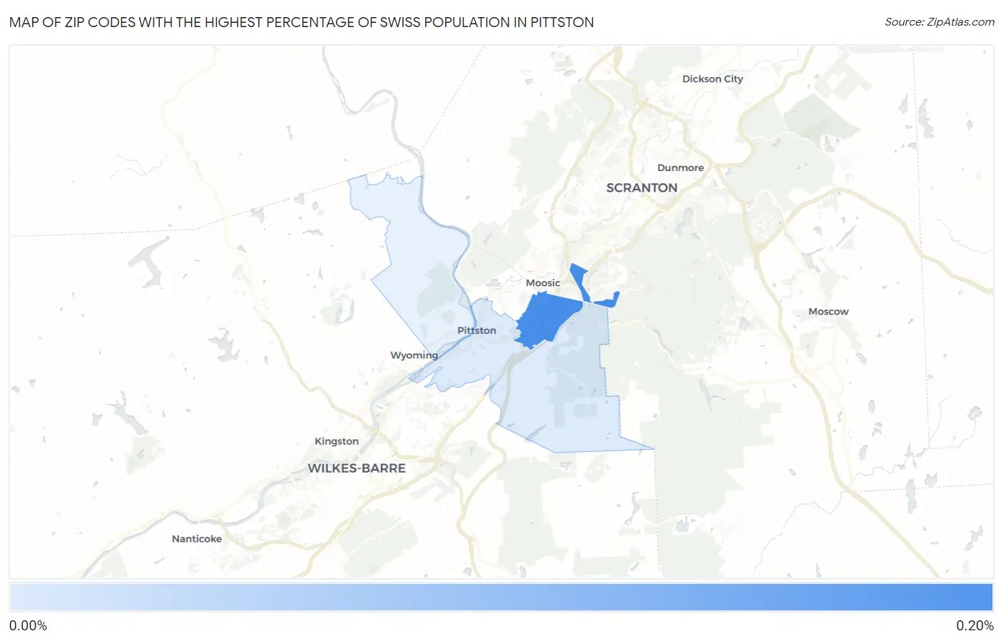 Zip Codes with the Highest Percentage of Swiss Population in Pittston Map