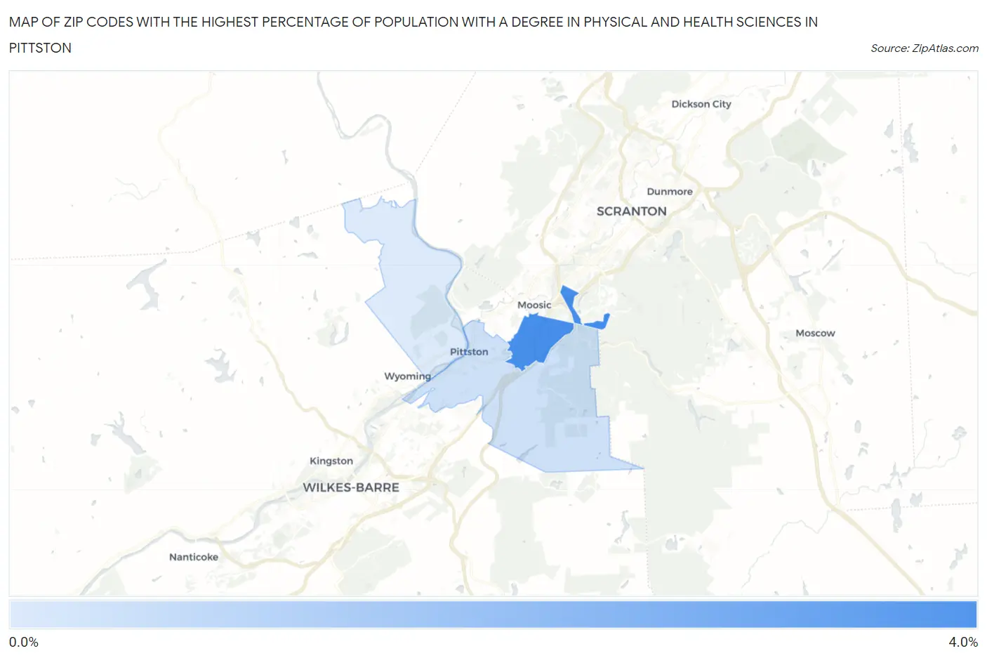 Zip Codes with the Highest Percentage of Population with a Degree in Physical and Health Sciences in Pittston Map
