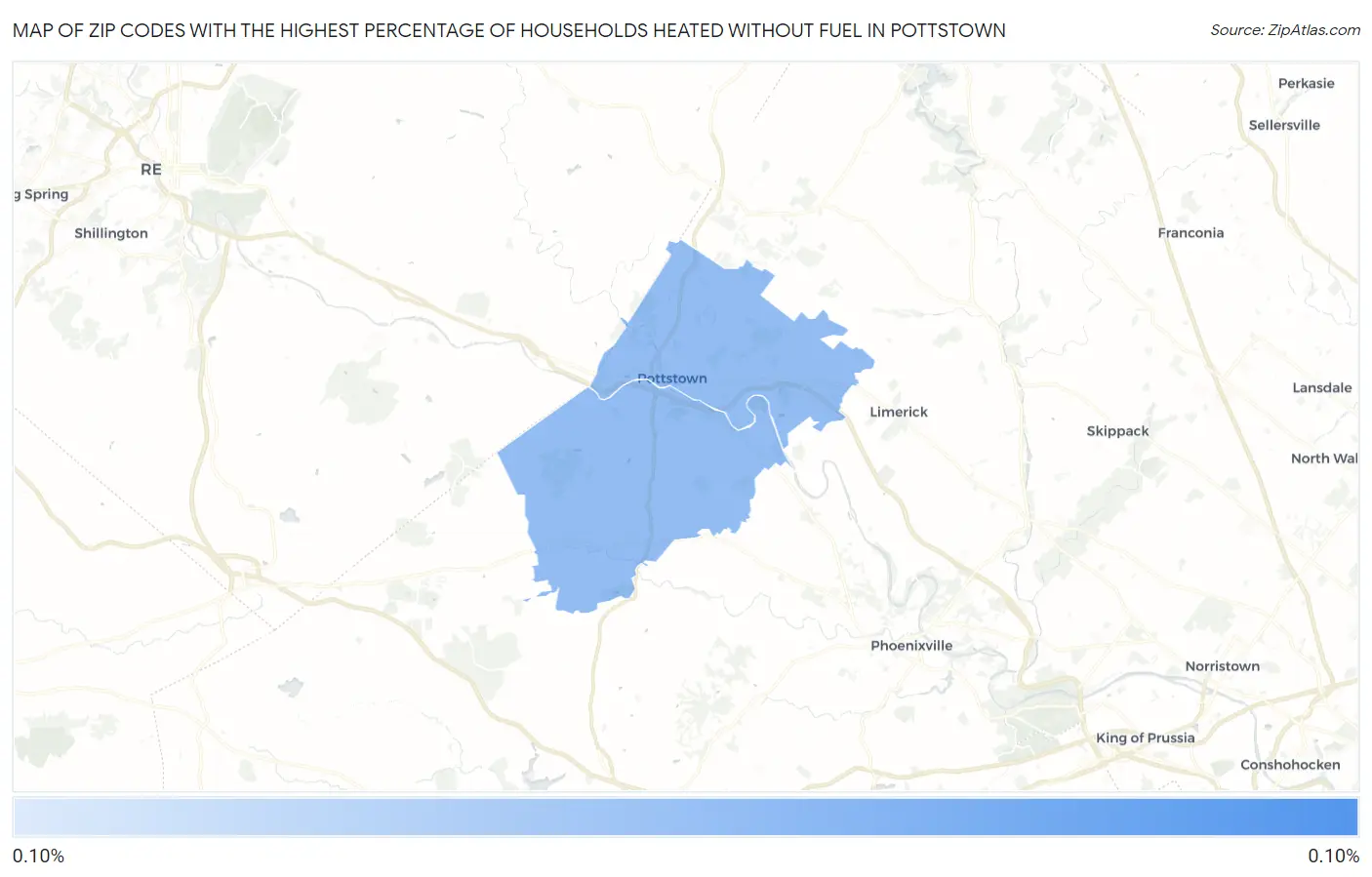 Zip Codes with the Highest Percentage of Households Heated without Fuel in Pottstown Map