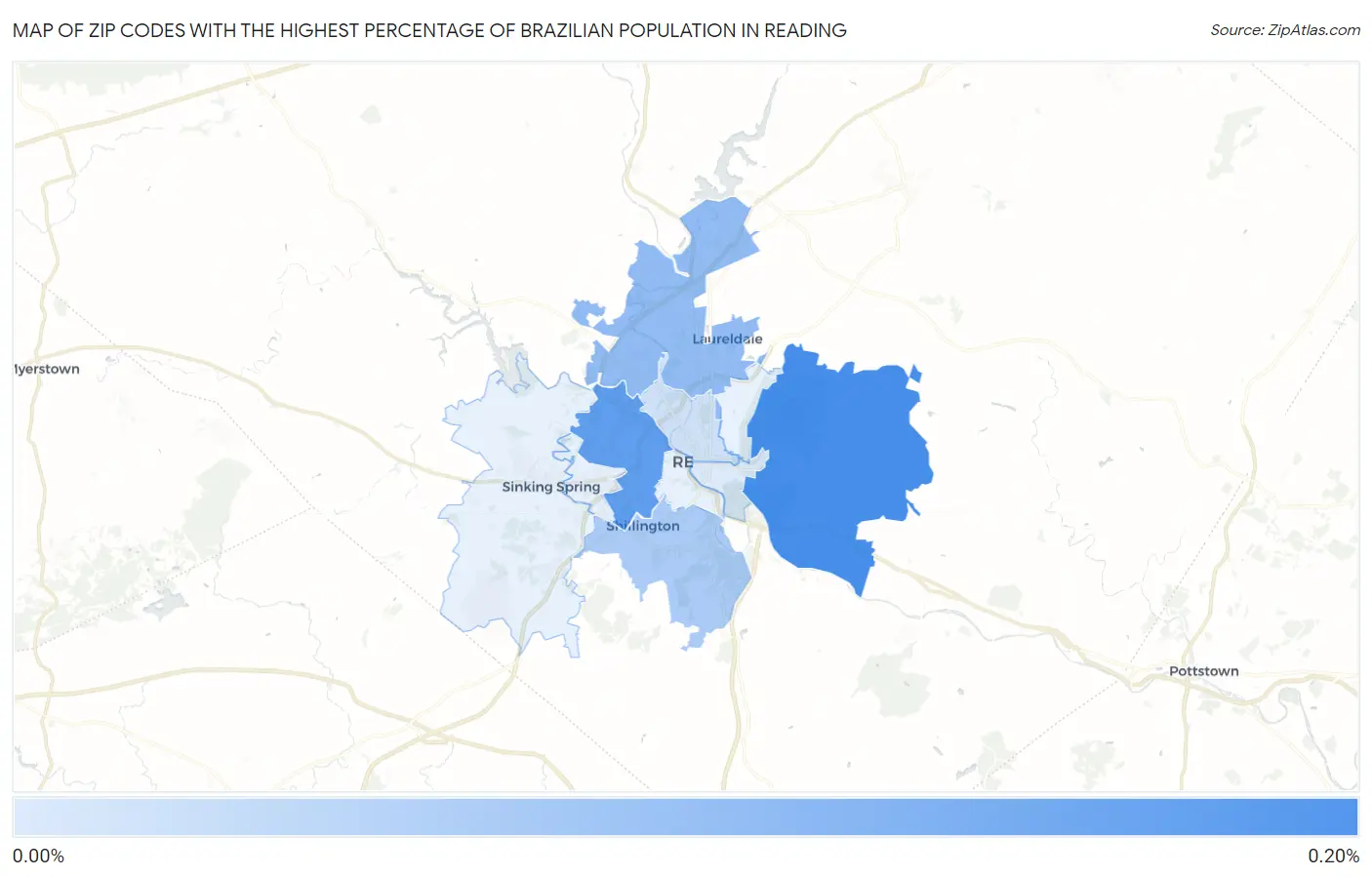 Zip Codes with the Highest Percentage of Brazilian Population in Reading Map