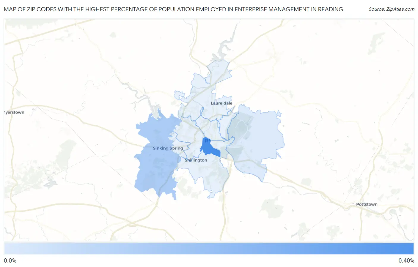 Zip Codes with the Highest Percentage of Population Employed in Enterprise Management in Reading Map
