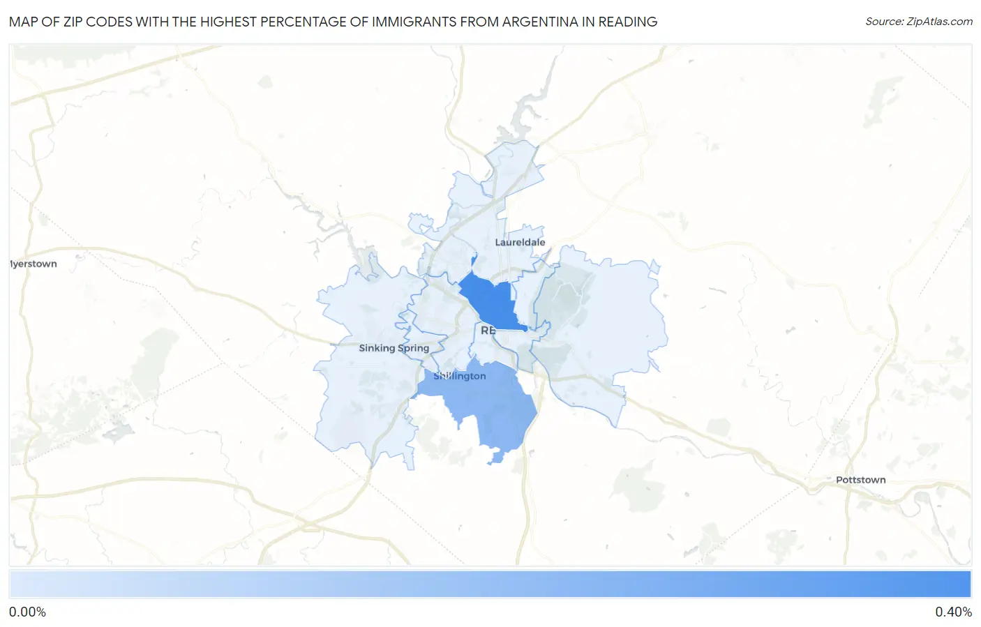 Zip Codes with the Highest Percentage of Immigrants from Argentina in Reading Map