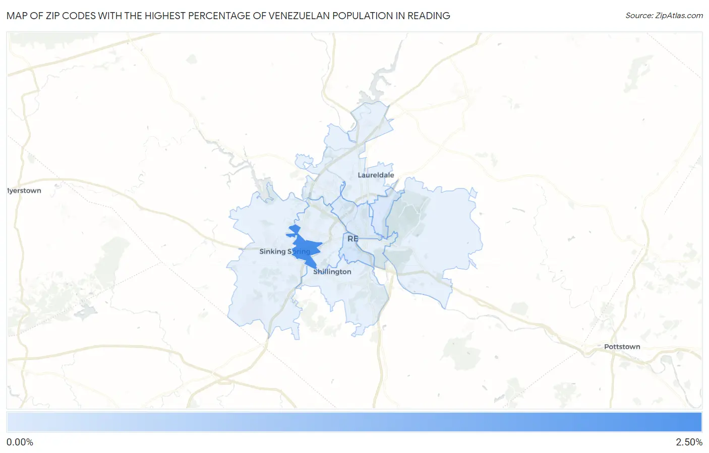 Zip Codes with the Highest Percentage of Venezuelan Population in Reading Map