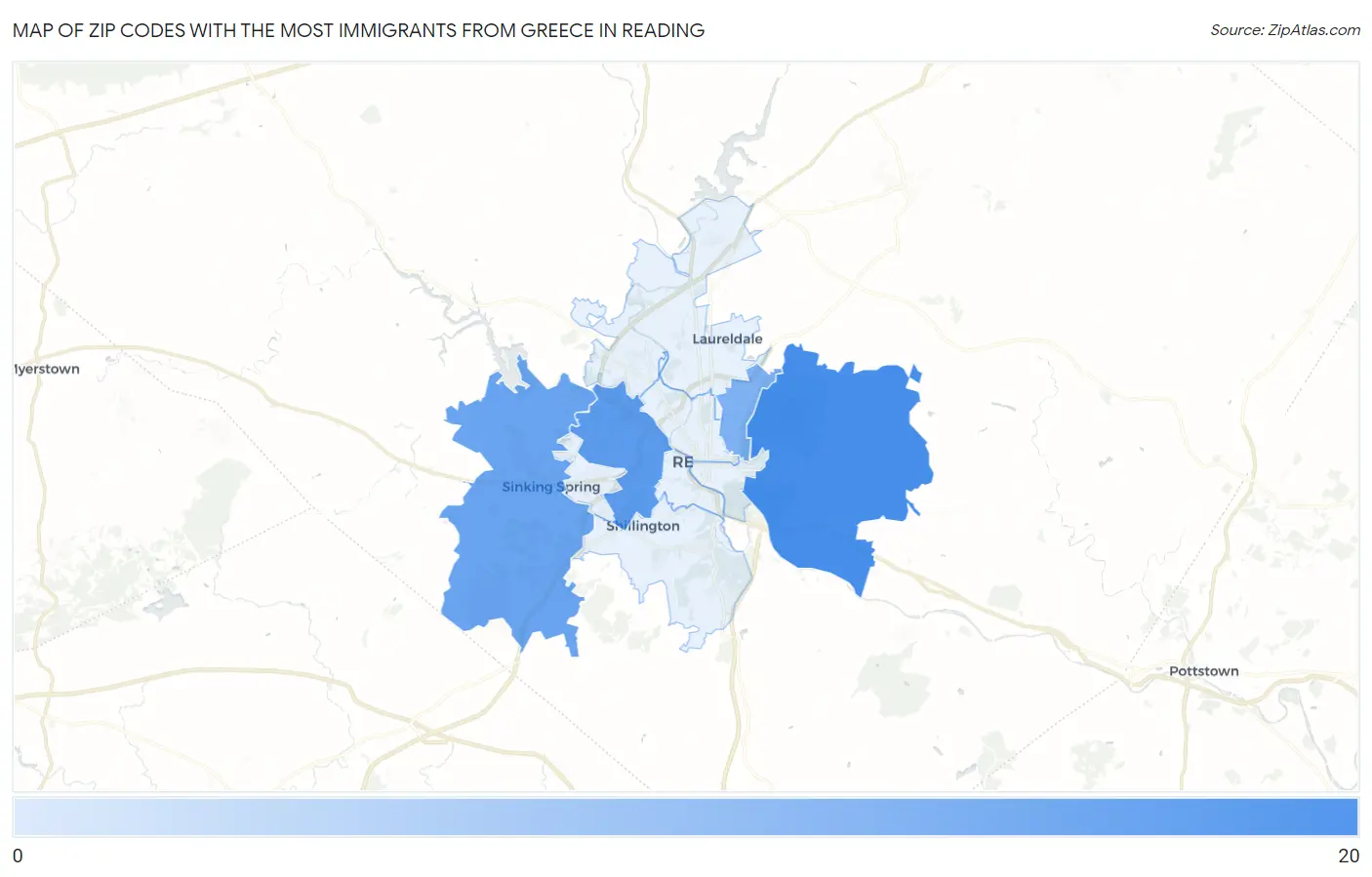 Zip Codes with the Most Immigrants from Greece in Reading Map