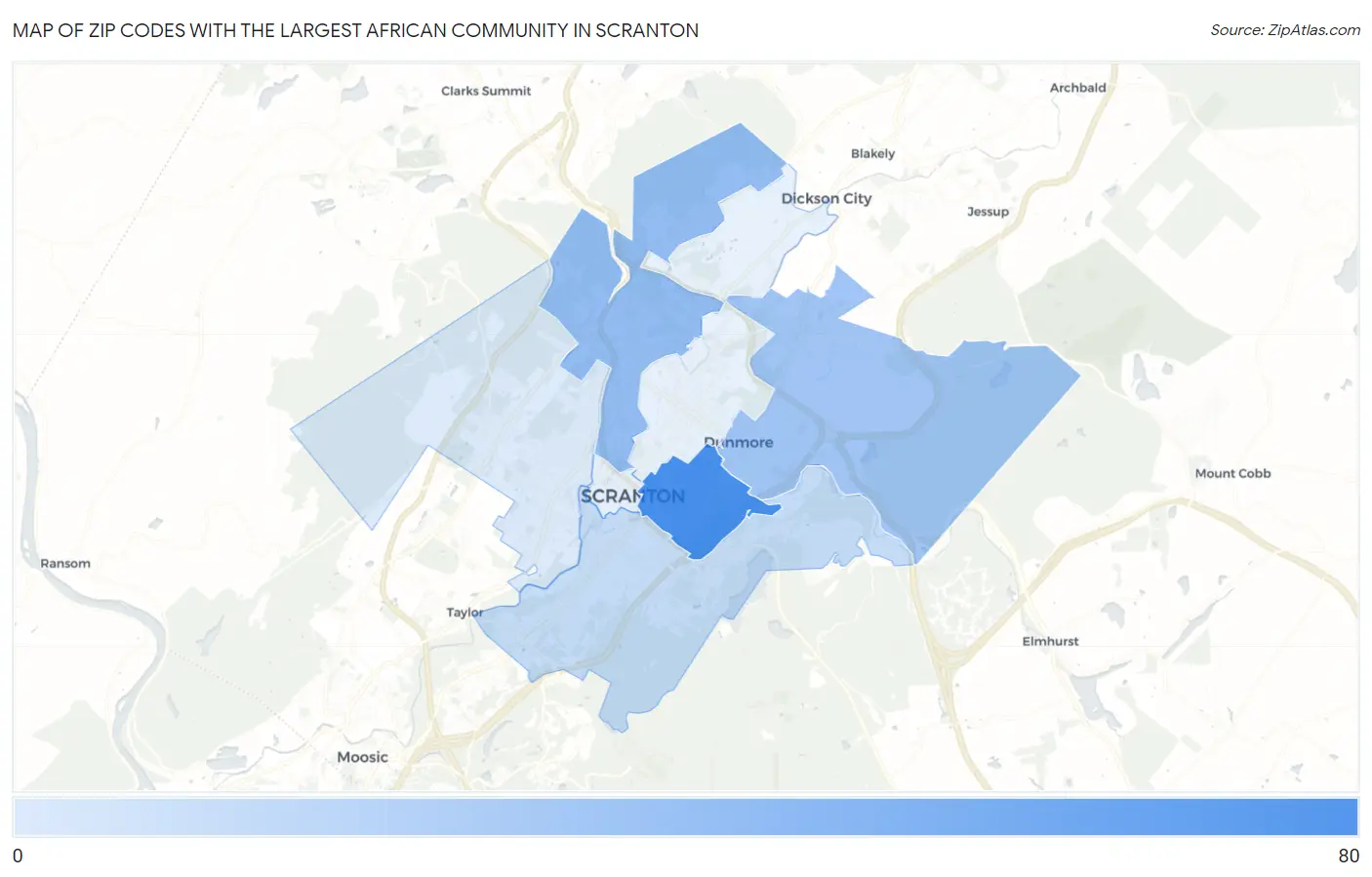 Zip Codes with the Largest African Community in Scranton Map