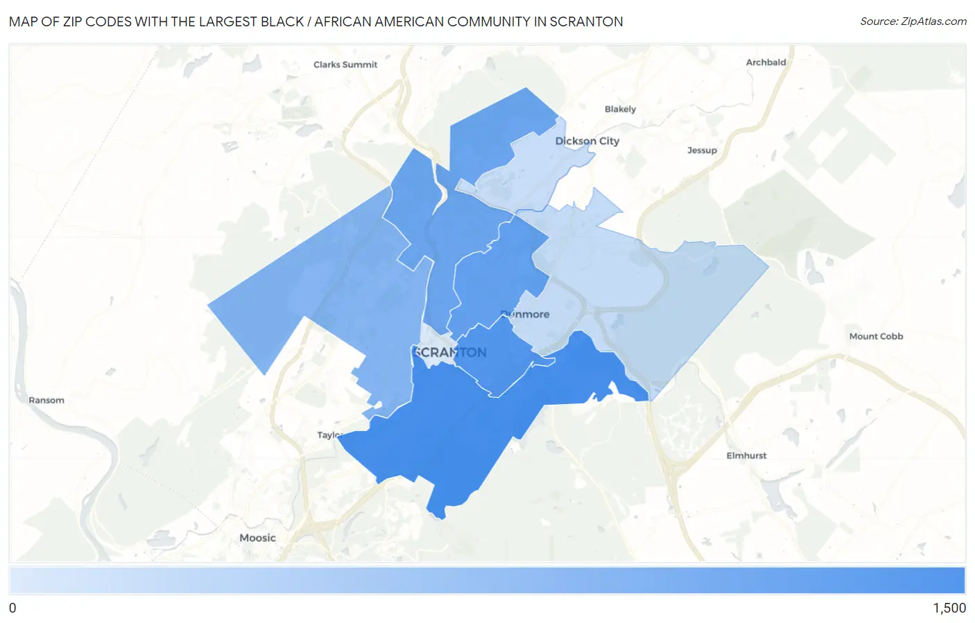 Zip Codes with the Largest Black / African American Community in Scranton Map