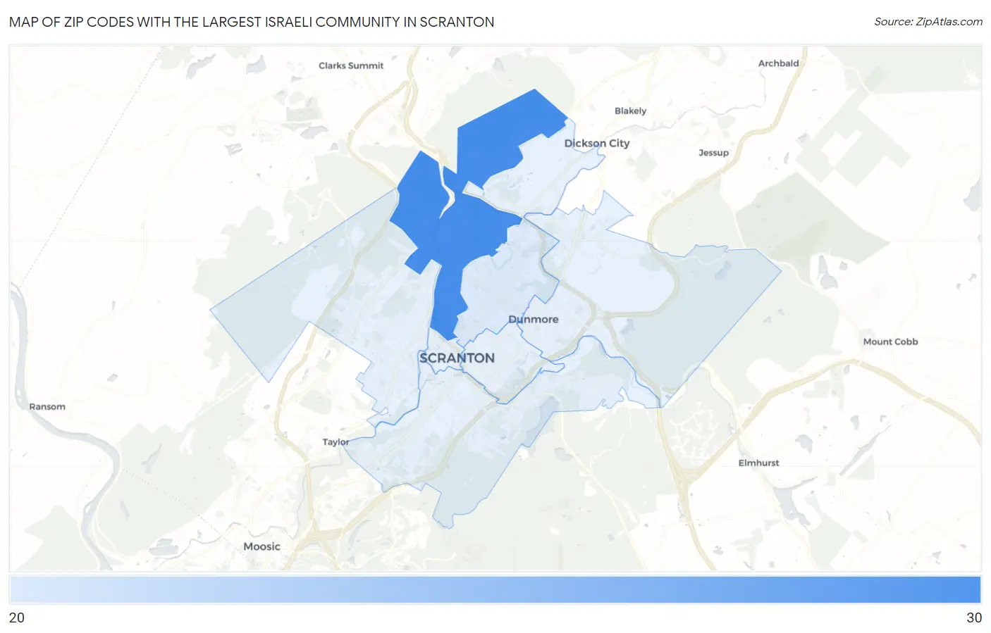 Zip Codes with the Largest Israeli Community in Scranton Map