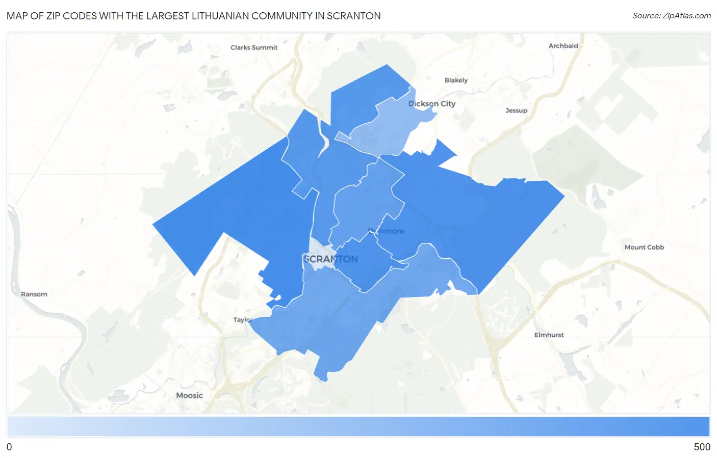 Zip Codes with the Largest Lithuanian Community in Scranton Map