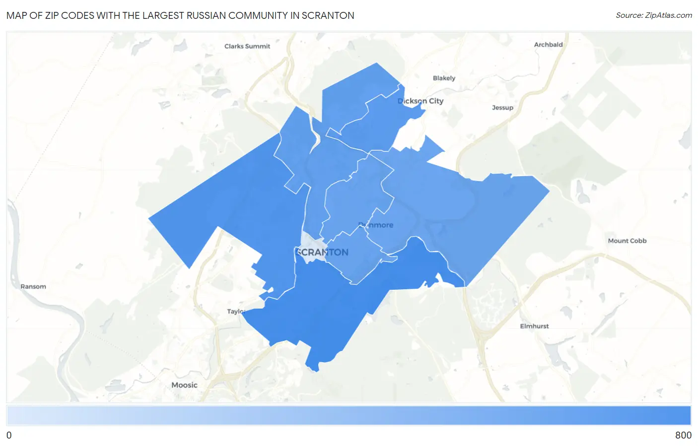 Zip Codes with the Largest Russian Community in Scranton Map