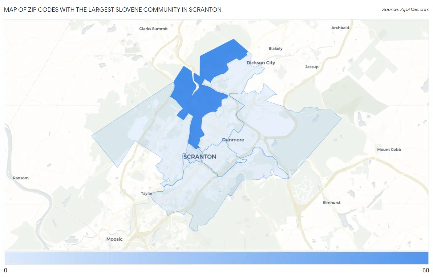 Zip Codes with the Largest Slovene Community in Scranton Map