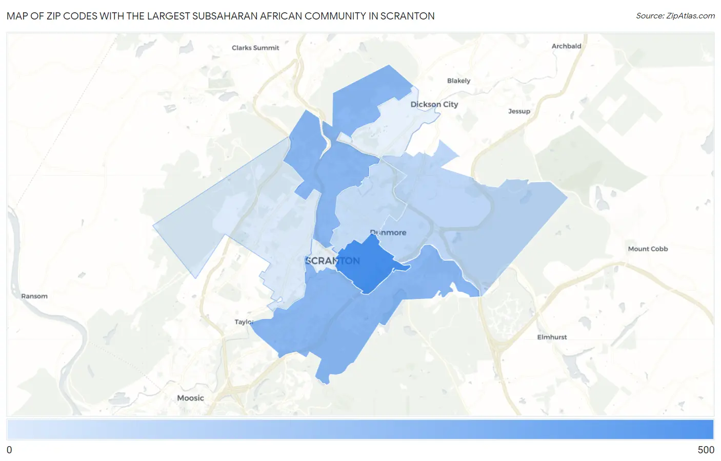 Zip Codes with the Largest Subsaharan African Community in Scranton Map