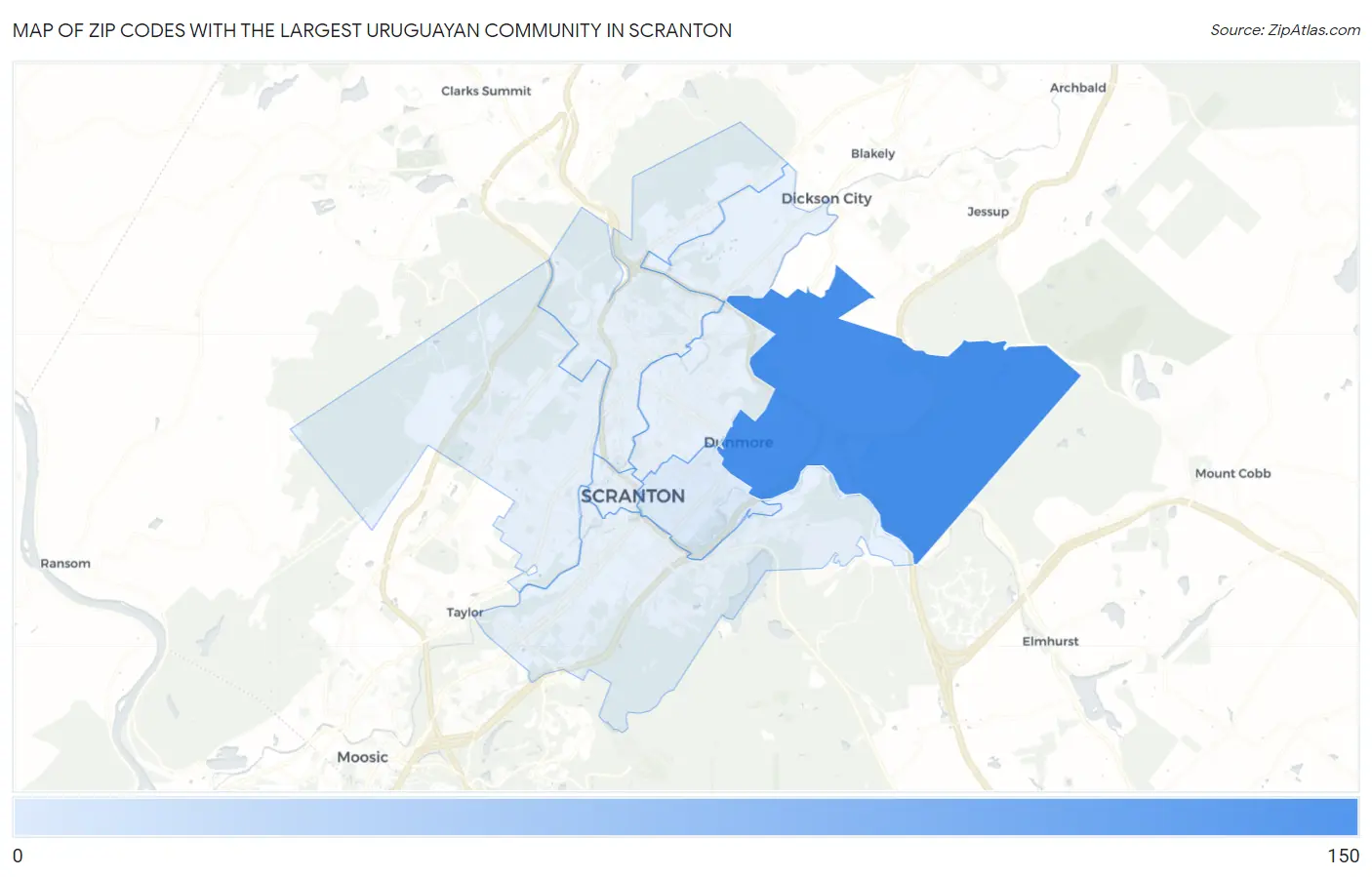 Zip Codes with the Largest Uruguayan Community in Scranton Map