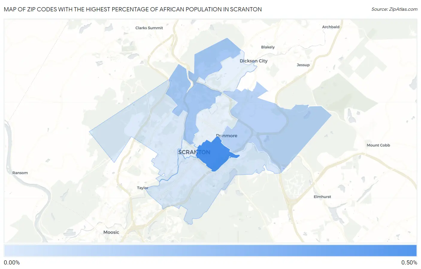 Zip Codes with the Highest Percentage of African Population in Scranton Map