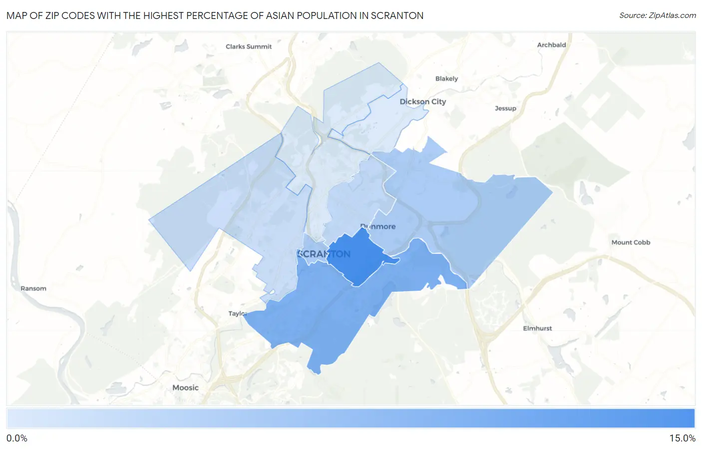 Zip Codes with the Highest Percentage of Asian Population in Scranton Map