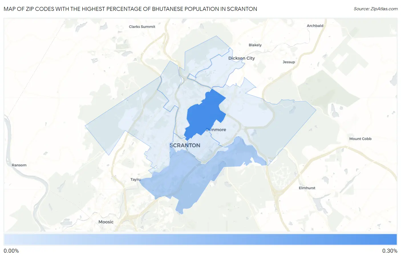 Zip Codes with the Highest Percentage of Bhutanese Population in Scranton Map