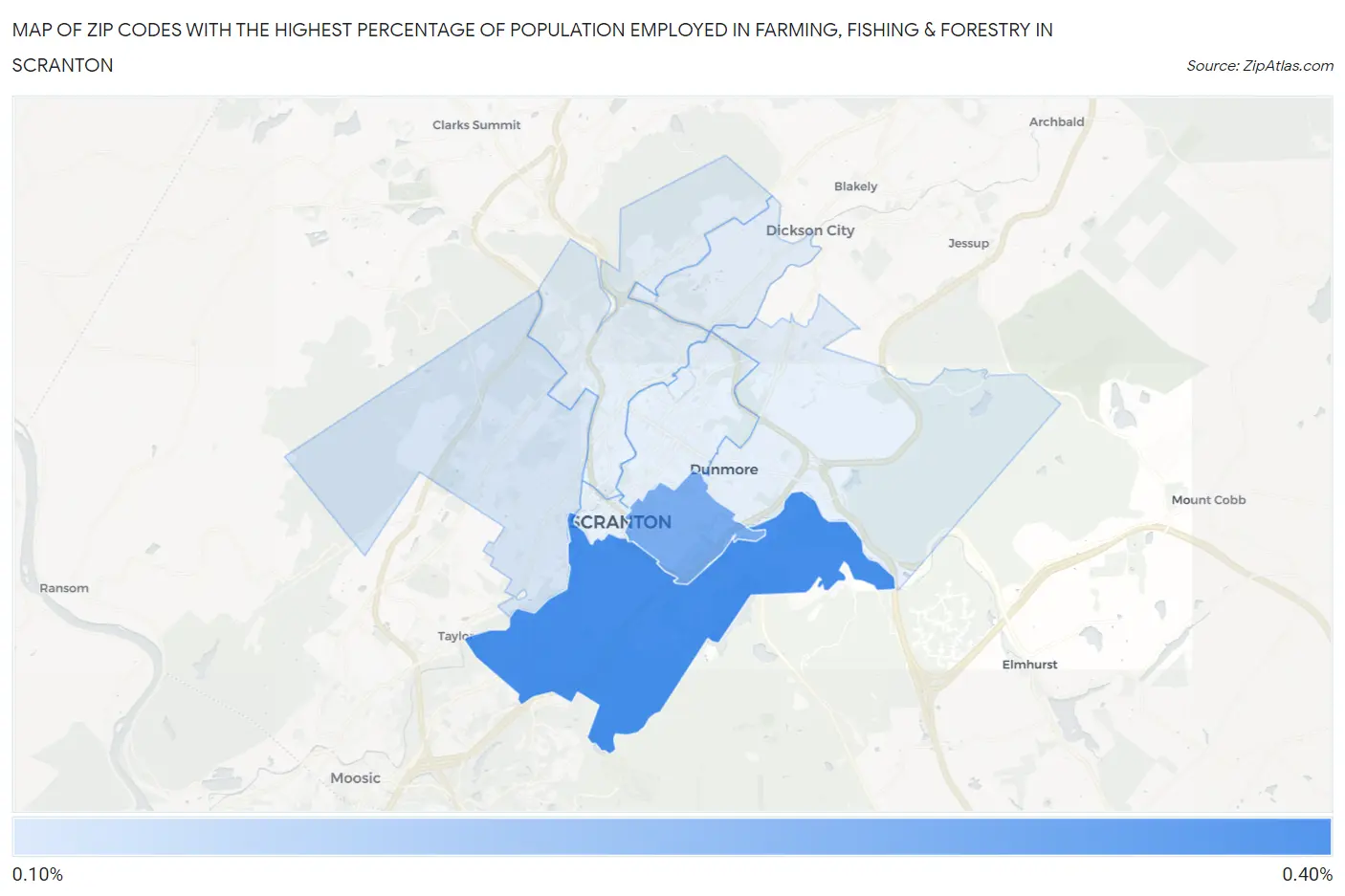 Zip Codes with the Highest Percentage of Population Employed in Farming, Fishing & Forestry in Scranton Map