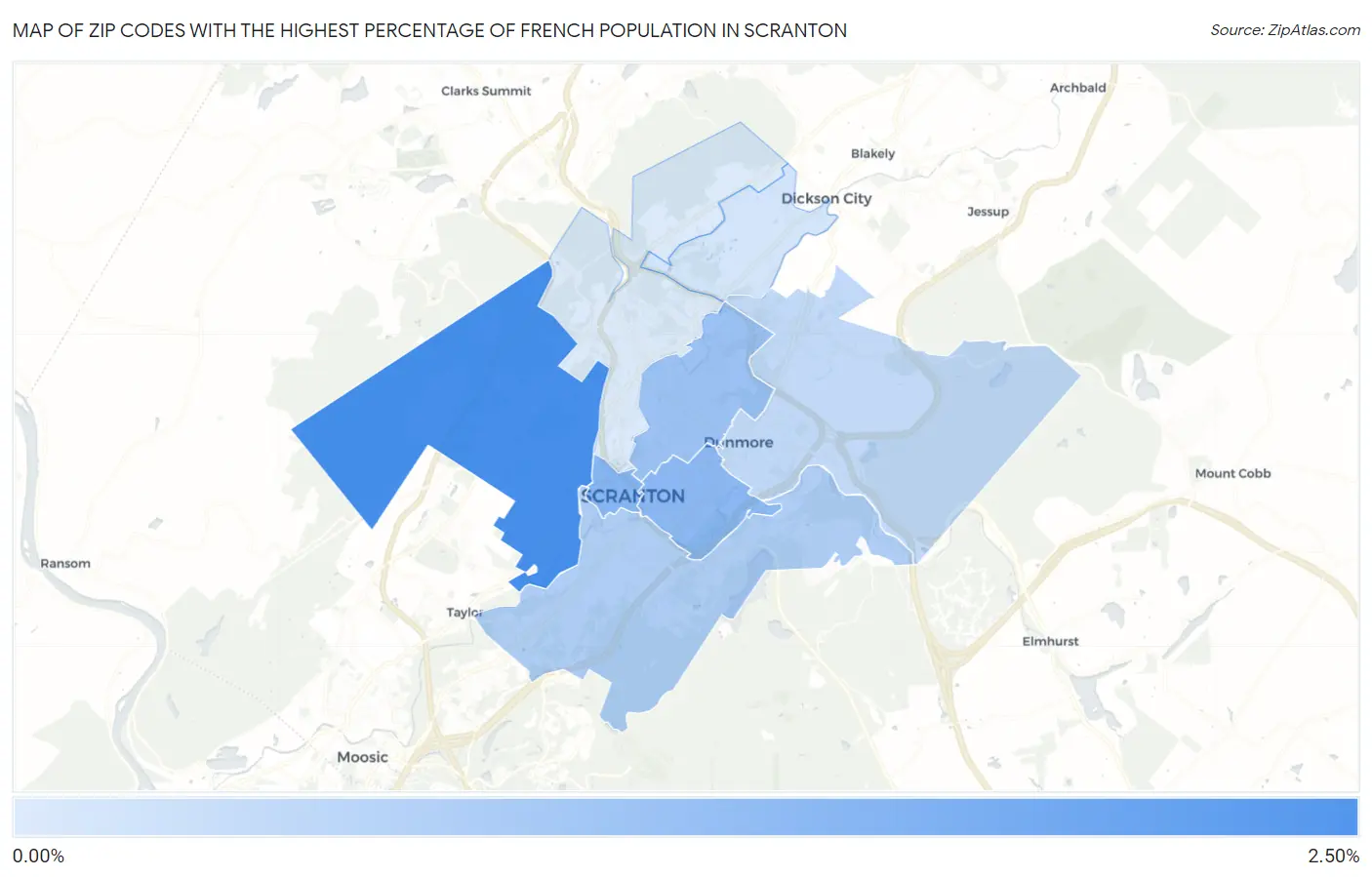 Zip Codes with the Highest Percentage of French Population in Scranton Map