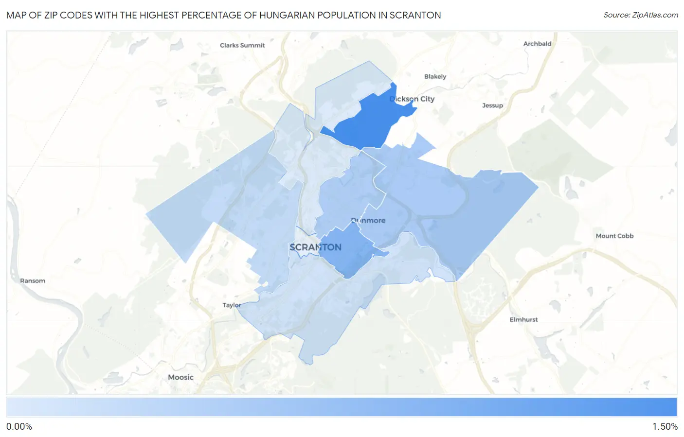 Zip Codes with the Highest Percentage of Hungarian Population in Scranton Map