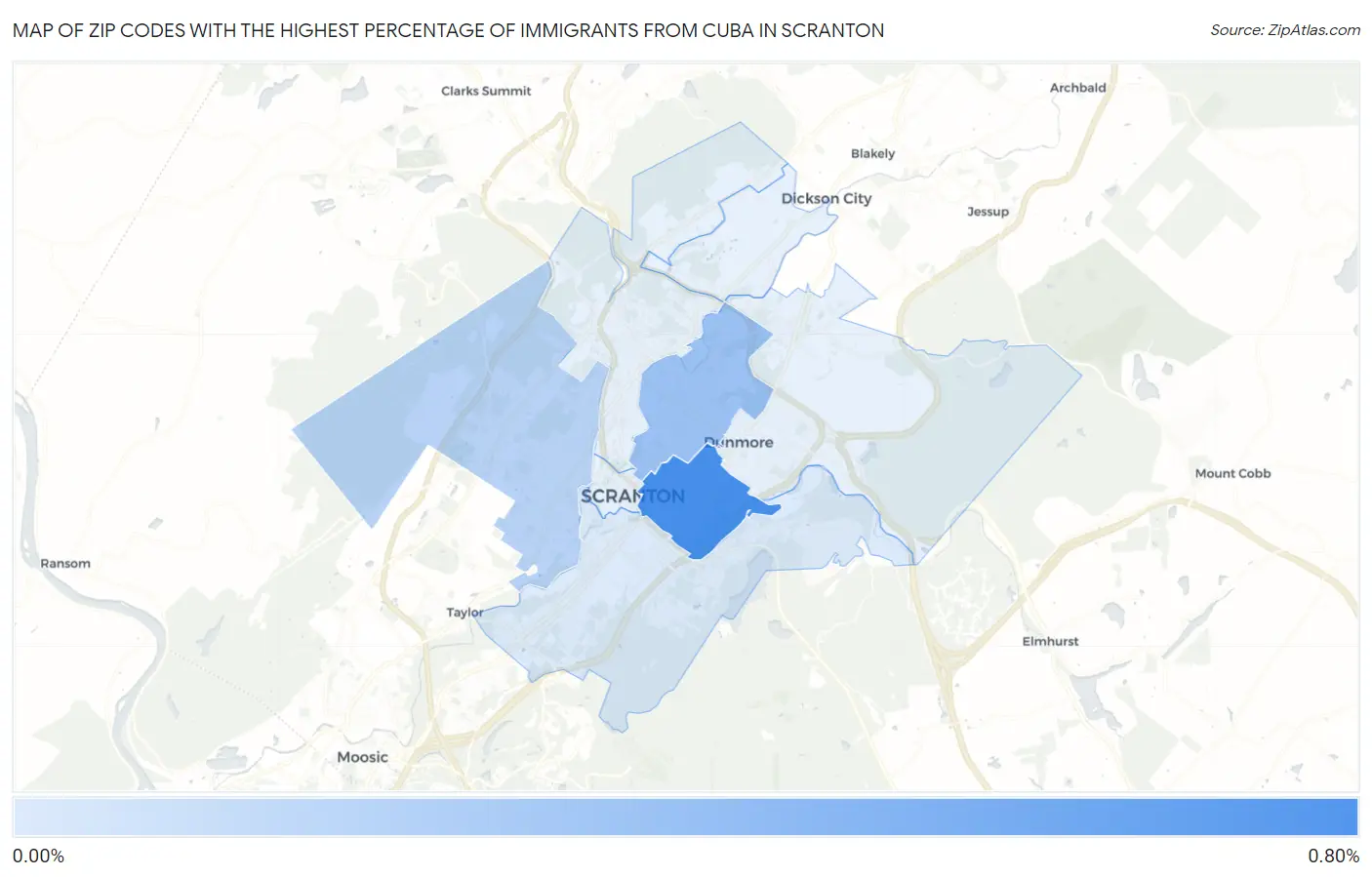 Zip Codes with the Highest Percentage of Immigrants from Cuba in Scranton Map