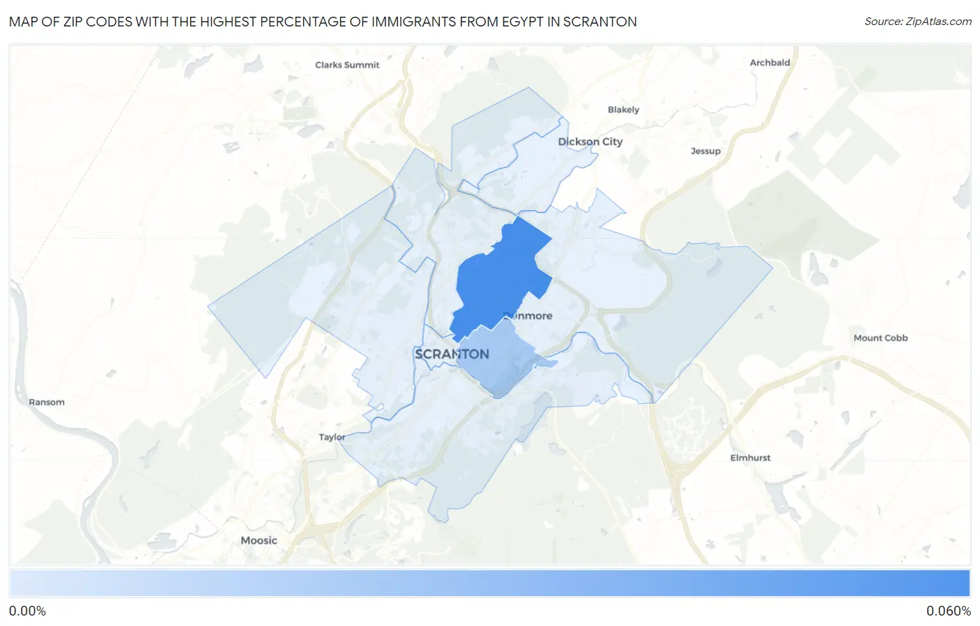 Zip Codes with the Highest Percentage of Immigrants from Egypt in Scranton Map
