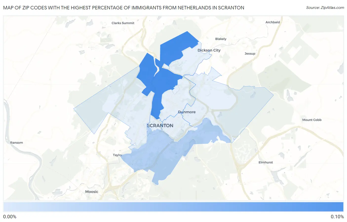 Zip Codes with the Highest Percentage of Immigrants from Netherlands in Scranton Map