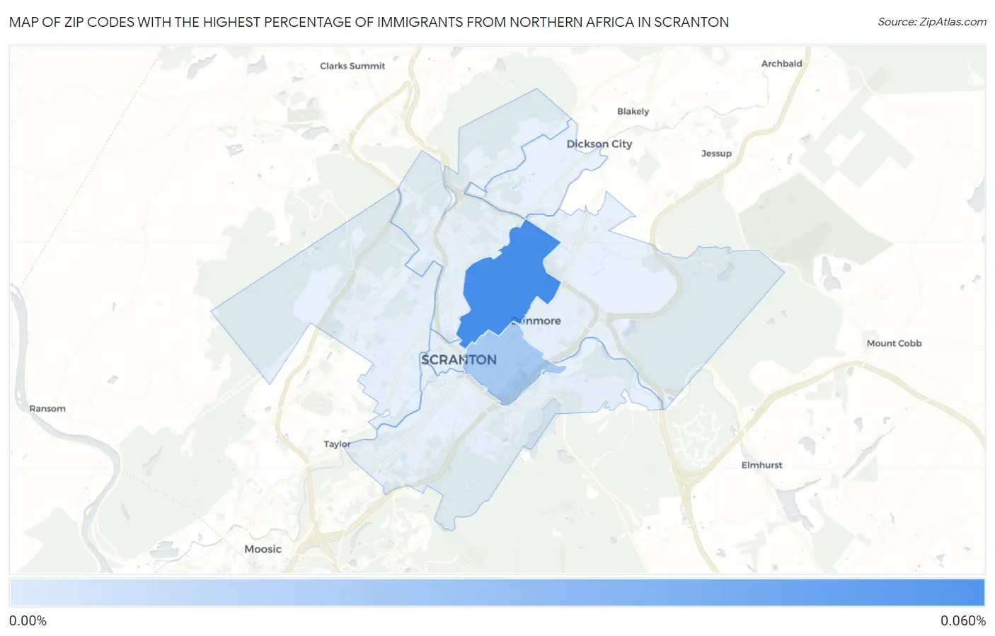 Zip Codes with the Highest Percentage of Immigrants from Northern Africa in Scranton Map
