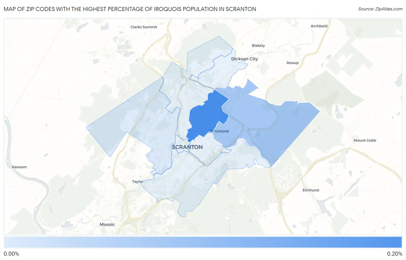Zip Codes with the Highest Percentage of Iroquois Population in Scranton Map
