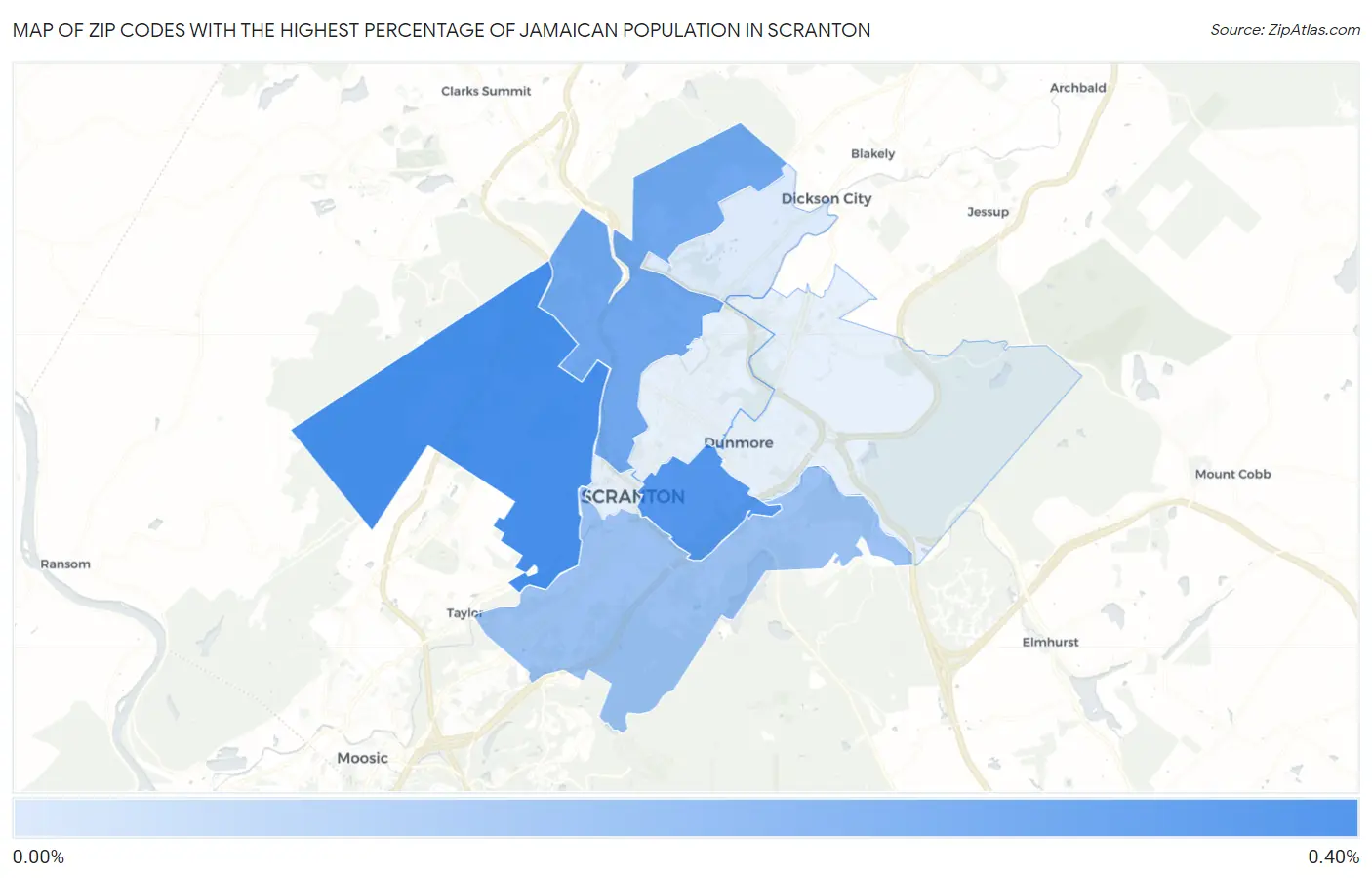 Zip Codes with the Highest Percentage of Jamaican Population in Scranton Map