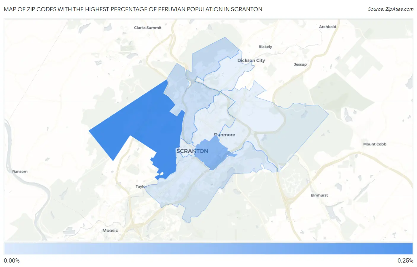 Zip Codes with the Highest Percentage of Peruvian Population in Scranton Map