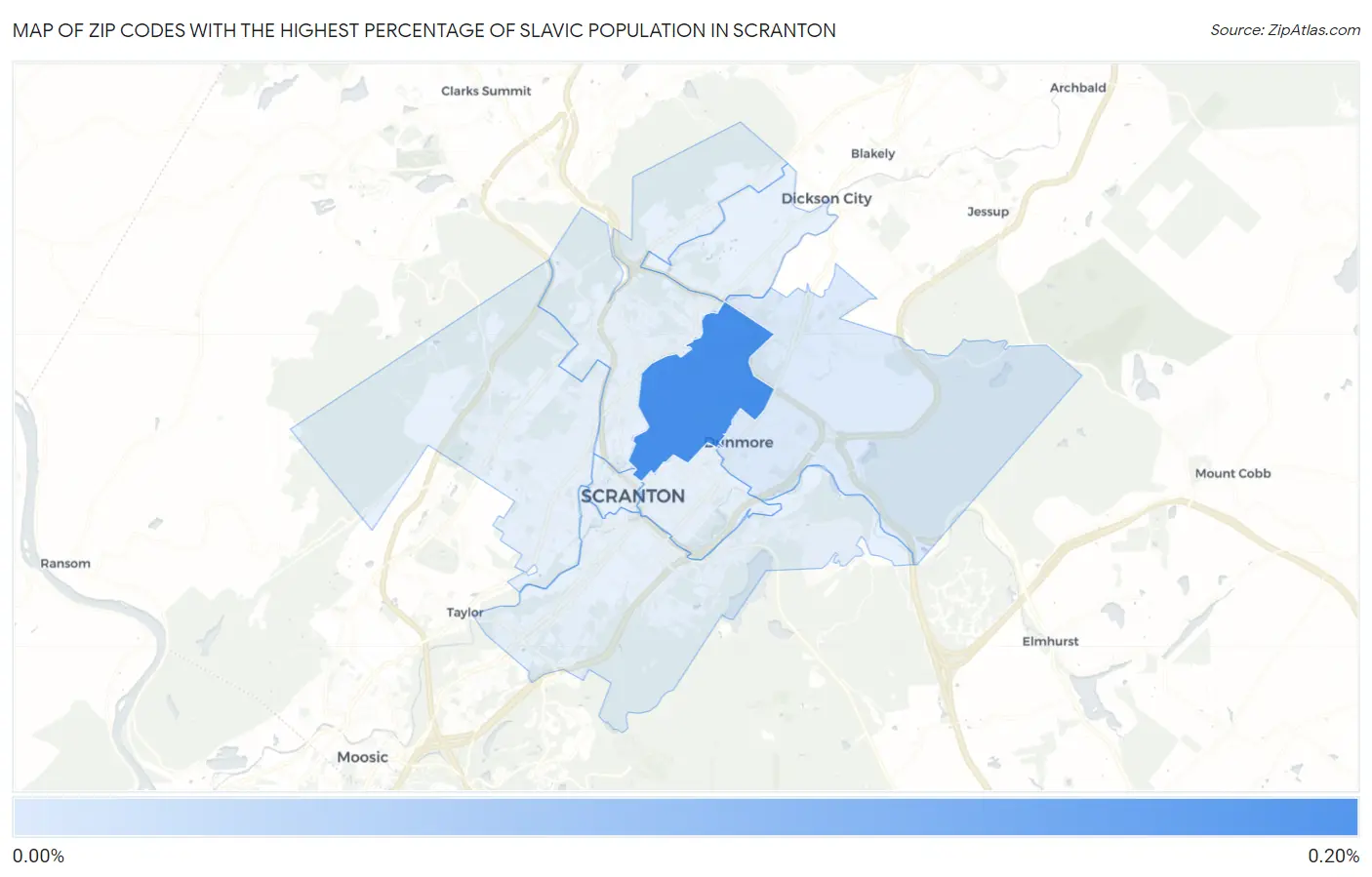 Zip Codes with the Highest Percentage of Slavic Population in Scranton Map