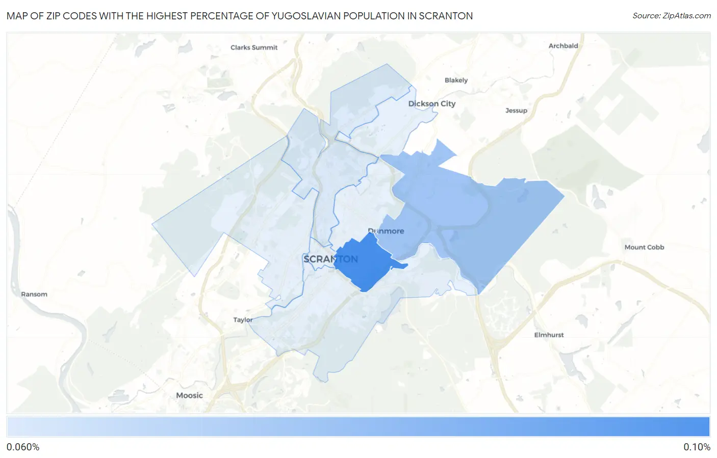 Zip Codes with the Highest Percentage of Yugoslavian Population in Scranton Map