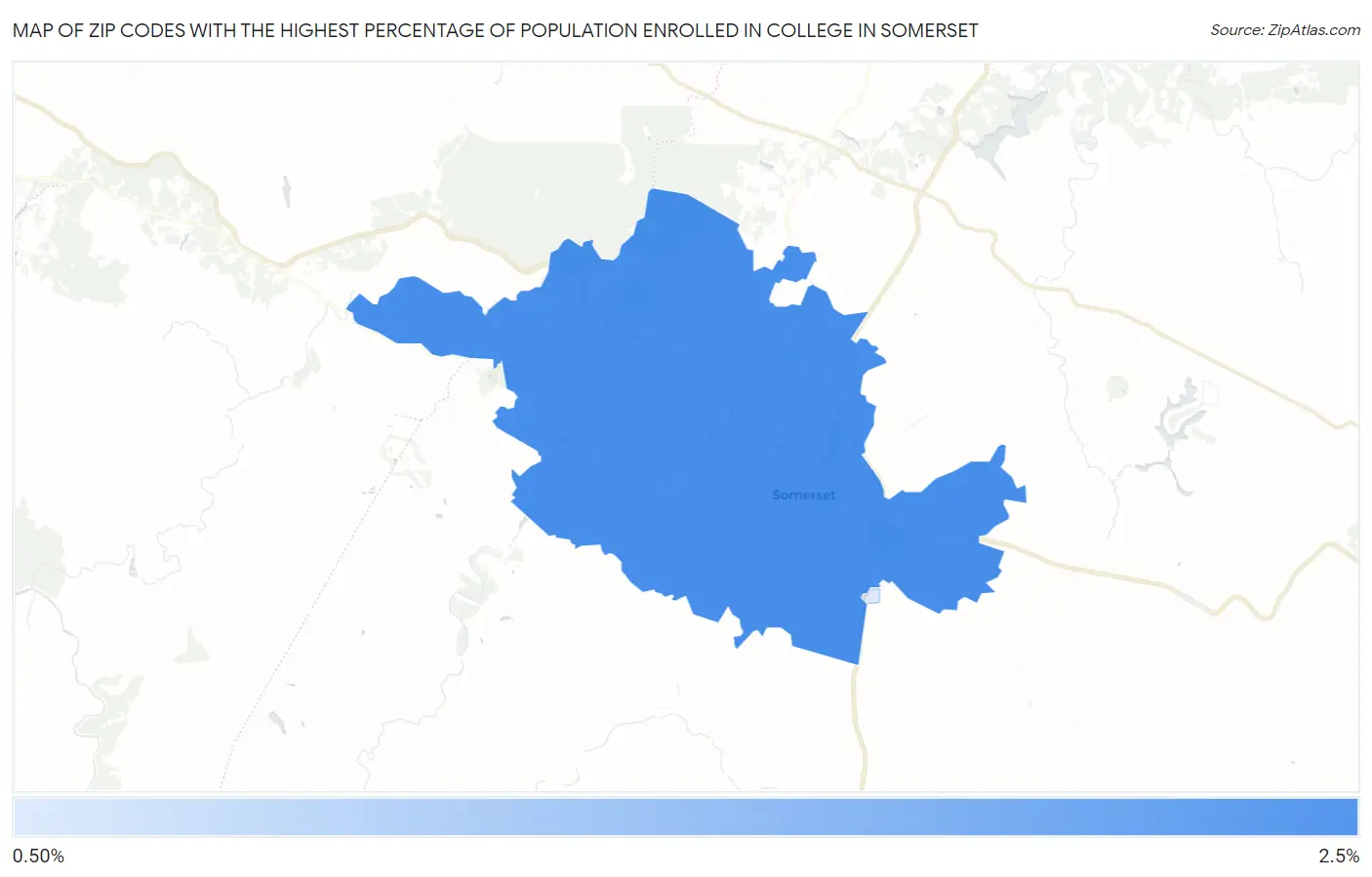 Zip Codes with the Highest Percentage of Population Enrolled in College in Somerset Map