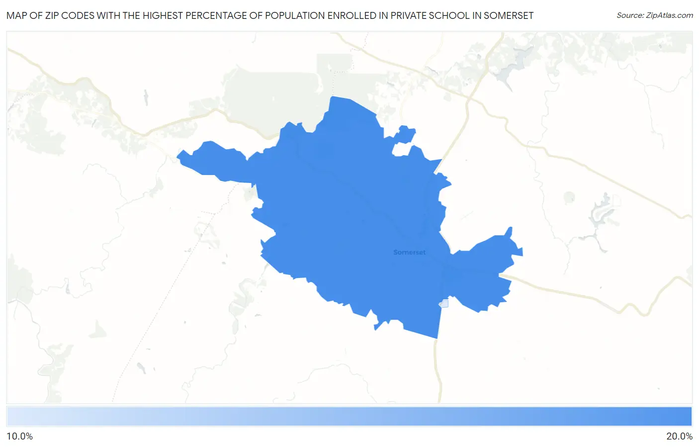 Zip Codes with the Highest Percentage of Population Enrolled in Private School in Somerset Map