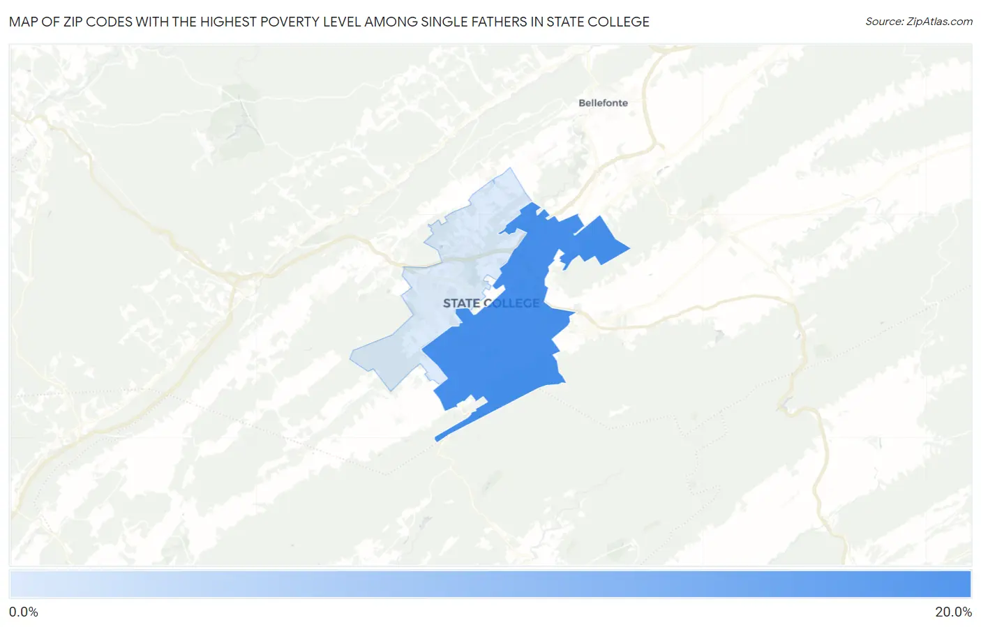 Zip Codes with the Highest Poverty Level Among Single Fathers in State College Map