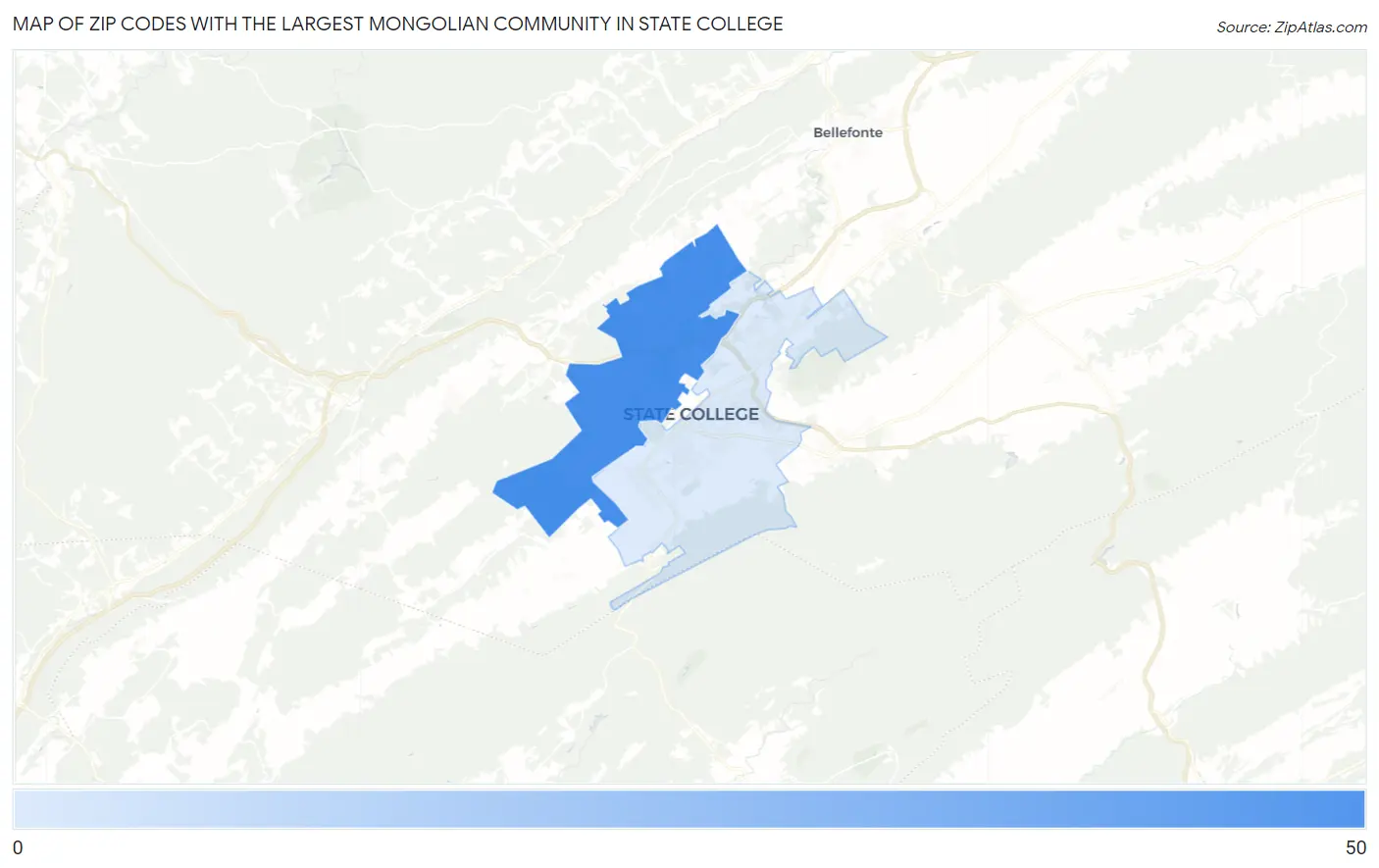 Zip Codes with the Largest Mongolian Community in State College Map