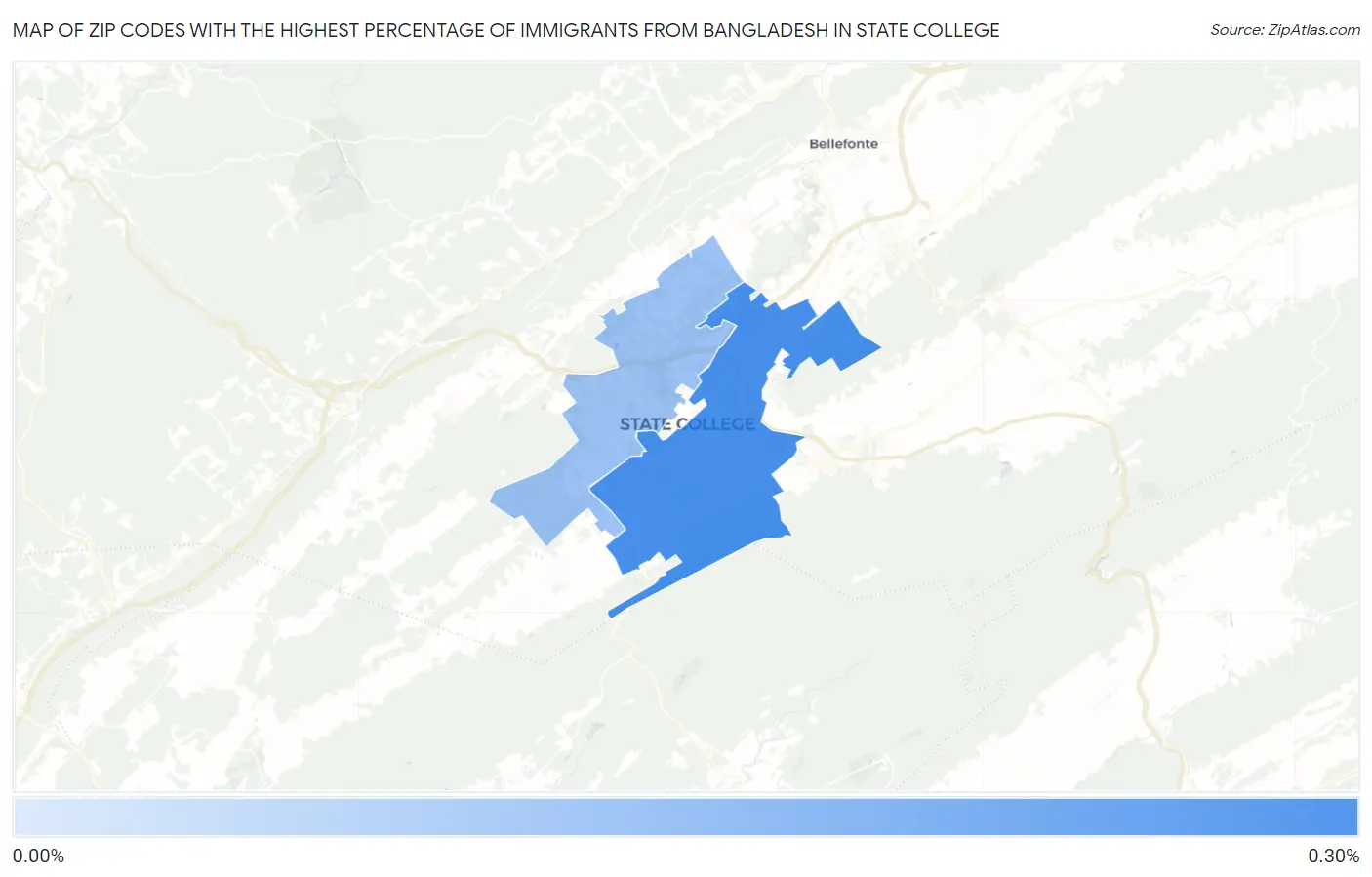 Zip Codes with the Highest Percentage of Immigrants from Bangladesh in State College Map