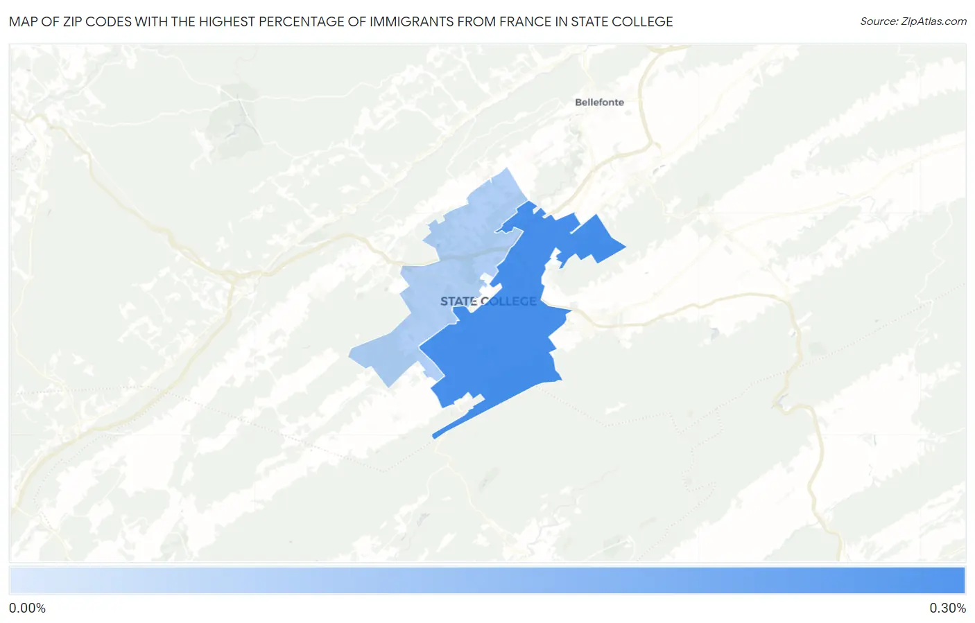 Zip Codes with the Highest Percentage of Immigrants from France in State College Map
