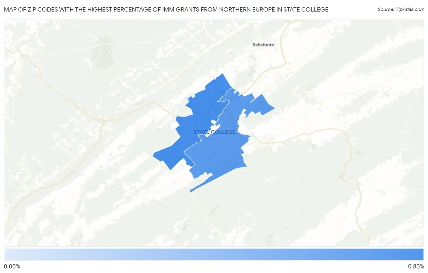 Zip Codes with the Highest Percentage of Immigrants from Northern Europe in State College Map