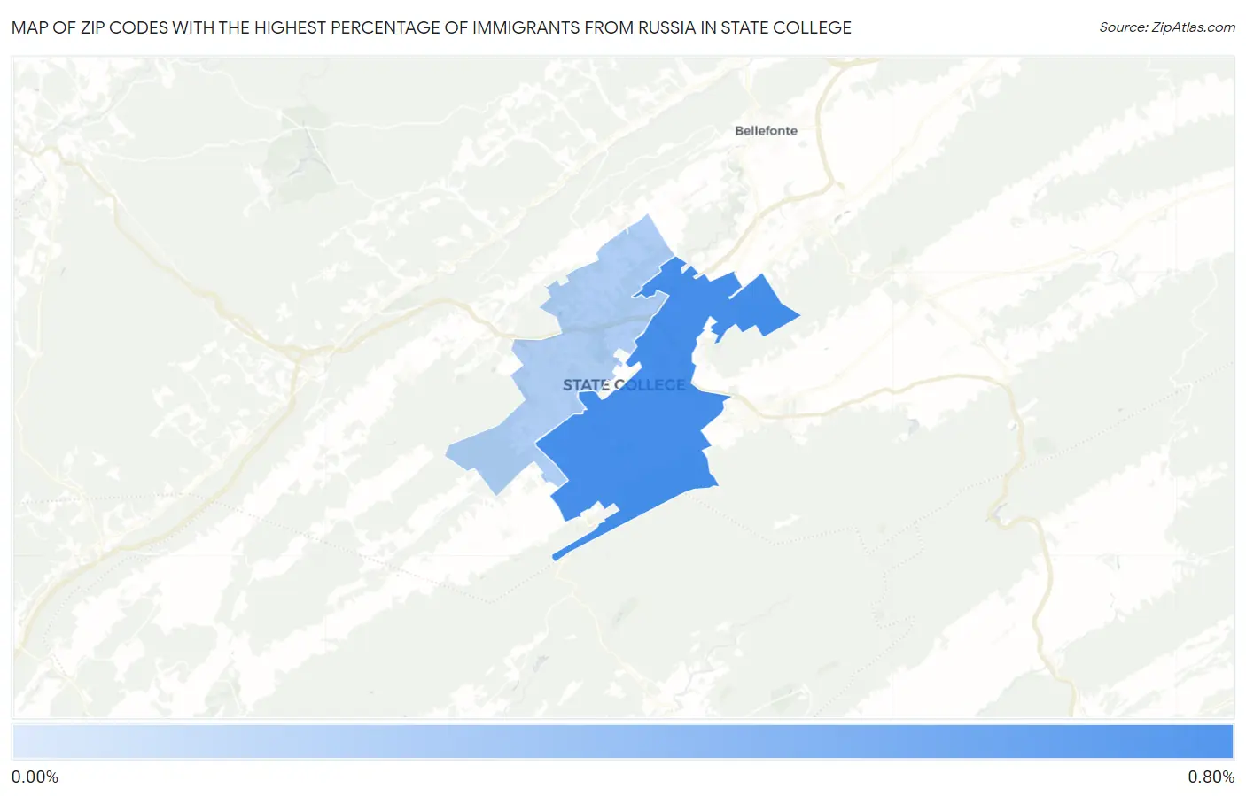 Zip Codes with the Highest Percentage of Immigrants from Russia in State College Map