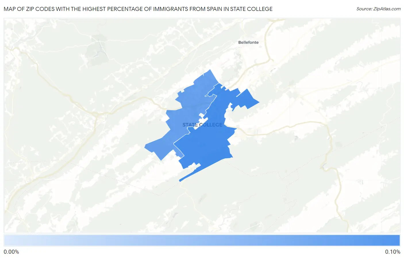 Zip Codes with the Highest Percentage of Immigrants from Spain in State College Map