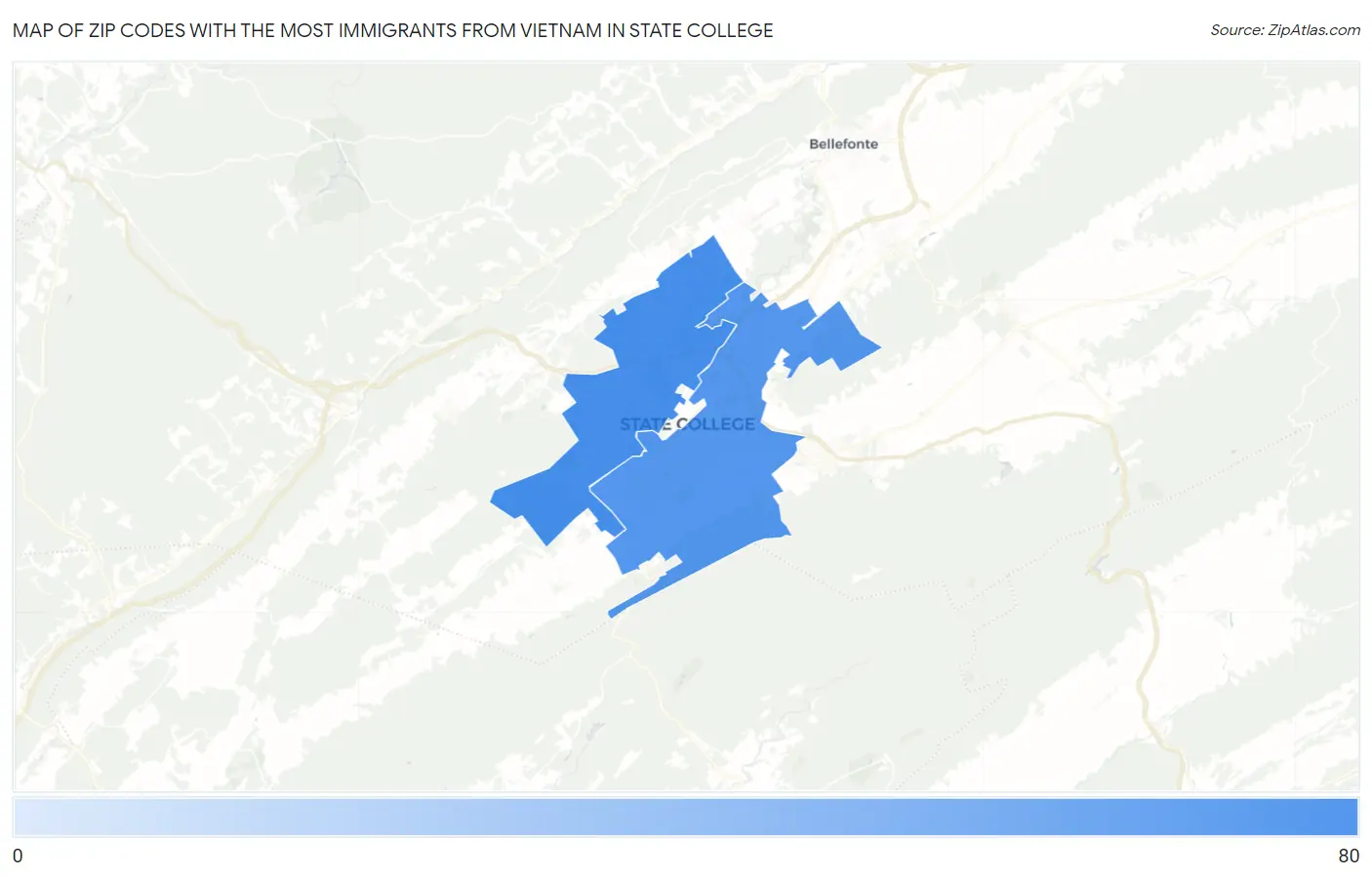 Zip Codes with the Most Immigrants from Vietnam in State College Map